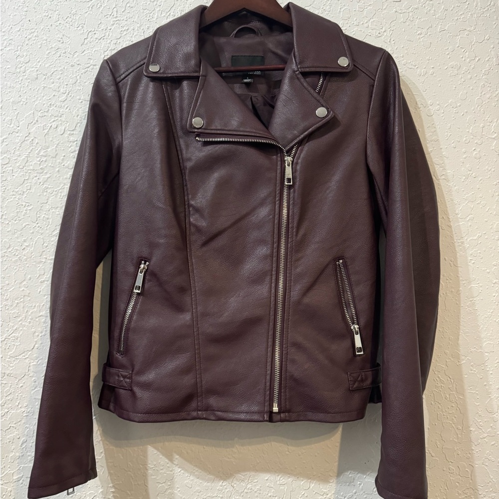 a.n.a Women's Burgundy Pleather Moto Jacket - Picture 1 of 5